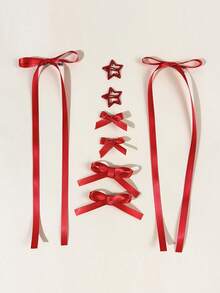 8pcs/Set Ribbon Hair Clips Bow Barrettes Versatile Side Hairpins Set - Multicolor - View 5