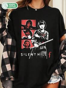 Silent Hill F New Horror Game 100% Cotton Unisex Short Sleeve Graphic Tee Halloween Cosplay Top - Black - View 6