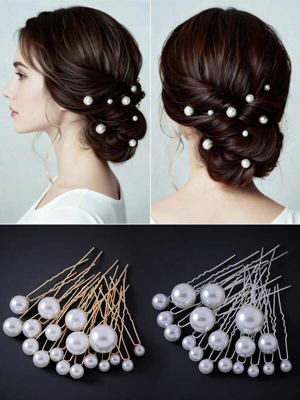 18 Pcs/Set U-Shaped Pearl Hairpins New Daily Simple Headdress Wedding Banquet Party Hairpin Bride Wedding Hair Accessories, Side Comb, Hair Comb, Headpiece,Travel,Birthday