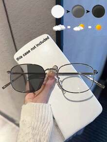 1 Pair Y2K Style Square Frame Photochromic Glasses, Unisex, Transparent Lens Computer Glasses, Fashionable Women's Accessory, Comes With Glasses Case And Cleaning Cloth2026 - 銀色 - 查看 13