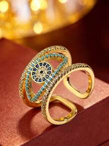 1pc European & American Style Multi-Layer Lucky Eye Adjustable Open Ring, Elegant Luxury Bohemian Accessory - Open Ring - View 6