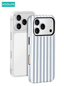 Koolife 灰色和白色竖条纹二合一 PC+TPU 薄膜手机壳，简约艺术设计，光滑硬质背壳，防摔保护套，兼容 Apple 17/17pro/17promax/17Air/16/15/14/13/12/11/7/8/7plus/8plus/XR/X/XS/XS Max - 灰白條紋 - 查看 2