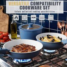 Pots And Pans Set Non Stick, 21 Pcs Ceramic Cookware Set With Detachable Handles, Healthy Induction Cookware Oven RV Kitchen Cooking Set With Utensils, Navy - View 6
