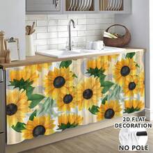 1pc Sunflower Pattern Printed Tablecloth, Kitchen Small Curtain, Cabinet Curtain With Curtain Holes, Easy To Hang, 100% Polyester, Rectangular, Woven, Machine Washable, Kitchen Decor And Accessories, Suitable For Kitchen Cabinets And Home Decor - Multicolor - View 2