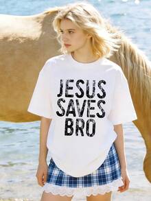 Summer casual soft cotton printed crew neck short-sleeve top with retro European street Y2K style. - Weiss - Übersicht 2