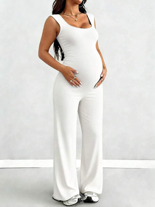 Parara Maternity Jumpsuit Tank Top Long Pants High Elasticity Jumpsuit, And Maternity Jumpsuit, Festival Outfits For Women White Summer