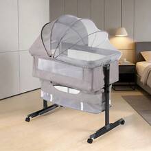 3-In-1 Baby Crib | Baby Bassinet,Height Adjustable Baby Bed With Smooth-Glide Wheels & Breathable Mesh, Newborn Essentials Gift For New Moms,Baby Need - Light Grey - View 1