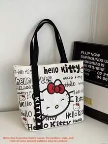 SANRIO Hello Kitty 女士大容量手提包/单肩包/旅行包，Hello Kitty 帆布手提包，可爱 KT 手提单肩包，卡通多功能手提包，大容量通勤包，适合旅行、返校、通勤 - 彩色 - 查看 14