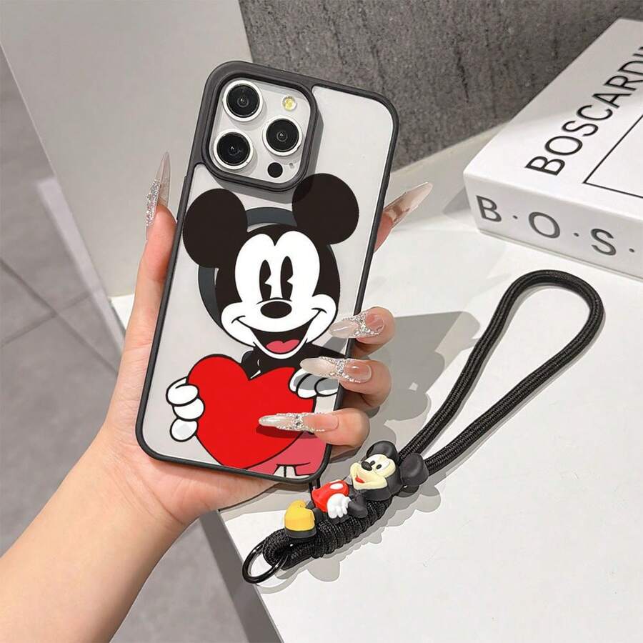 This Disney Mickey Mouse Pattern Lanyard Phone Case Features A Strong Magnetic Closure And Full Coverage Of Acrylic And TPU Material. It's Shockproof, Lightweight, And Suitable For IPhone17/16/11/13/15/15 Plus/15 Pro/15 Pro Max/12/14 Pro Max/11 Pro Max/12 Pro/12 Pro Max/13. It's A Popular Birthday Gift, Business Gift, Durable, Stain-Resistant, And Fingerprint-Resistant New Phone Case For Men And Women. It Also Includes A Mickey Mouse Phone Case And Mickey Mouse Doll Bracelet. Compatible With SamsungGalaxy S20, S21, S22, S23, And S24 Series. It's The Perfect Gift For Friends And Family. This Stylish Phone Case Is Fun, Lightweight, And Durable. IPhone17 Pro Max Phone Case, Minnie Phone Case. - màu đen - Xem 1