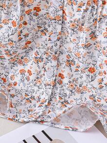 Young Girls Ruffled Collar Long Sleeve Casual Ditsy Floral Shirt, Summer - White - View 5