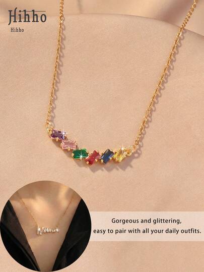 Hihho 1 chiếc dây chuyền cao cấp mạ vàng và đính đá Zirconia trắng, kiểu dáng sang trọng, phù hợp cho hẹn hò, đi làm, gặp gỡ bạn bè hoặc đeo hàng ngày.