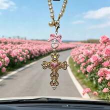 Đồ trang trí treo xe hình thánh giá lấp lánh, phụ kiện gương chiếu hậu hình trái tim đính ngọc trai và nơ xinh xắn, phụ kiện xe hơi thanh lịch, móc treo túi xách, quà tặng lý tưởng cho bạn bè, phụ kiện xe hơi dành cho nữ, trang trí xe hơi, phụ tùng xe hơi, trang trí nhà cửa - Nhiều kiểu dáng - Xem 3