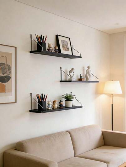 1pc Partition Wall Shelf, No Drilling Needed, Wall-Mounted Floating Shelf For Bedroom, Living Room, Bathroom, Kitchen, Decorative Storage Rack