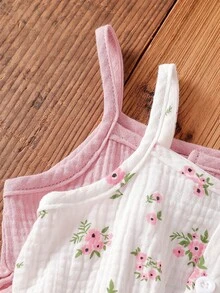 4pcs Baby Girl Floral Print Sleeveless Top + Ruffle Hem Shorts Soft Fabric Summer Infant Toddler Outfit - Multicolor - View 4