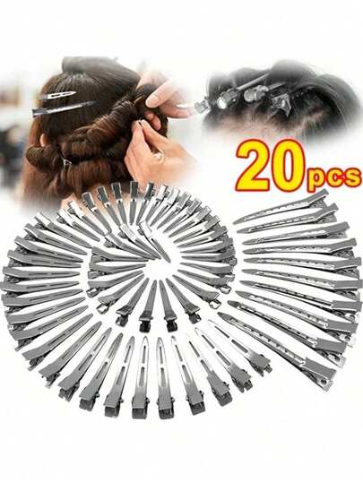 10/20pcs Professional Long Duck Bill Hair Clips, Silver Metal Hair Clips For Styling, Suitable For Cutting, Dyeing And Shaping Hair