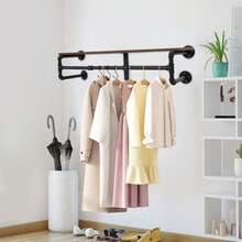 SHIOUCY Black Industrial Wall Mounted Coat Rack, Pipe Style Storage Shelf With Hooks For Entryway Bedroom Kitchen Organizer - View 1