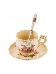 Exquisite European-Style Drinkware Set, Includes Large Teapot, Coffee Pot, Coffee Cups & Saucers, Tea Cups, Multiple Capacity Options, Porcelain Material With Gold Trim Design, Suitable For Family Gatherings, Halloween, Thanksgiving, Christmas, Father's Day, Mother's Day, Valentine's Day Gifts - Multicolor - View 11