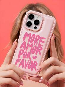 粉色皮革纹理标语设计时尚手机壳 1 件装 新款加厚防刮保护壳 兼容 15 Pro Max 14 Plus 13 Pro Max 12 11 7G 7P IX XR XS Max 17 Pro Air 带摄像头凸起和防摔保护 春季礼物 生日周年纪念 - 粉色 - 查看 2