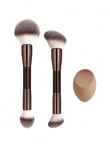 2支双头散粉刷、腮红刷、修容刷+化妆海绵套装，柔软刷毛化妆刷及工具3件套 - 彩色 - 查看 13