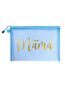 母亲节礼物网眼化妆包，金色字母“Súper Mama”网眼化妆包，创意“Mama”心形印花图案，透明拉链化妆包 - 彩色 - 查看 16
