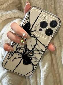 1pc Space Black Spider Personalized Pattern Full Coverage TPU Shockproof Phone Case, Compatible With Apple 16/15/14/13/12/11 Pro Max - Multicolor - View 2