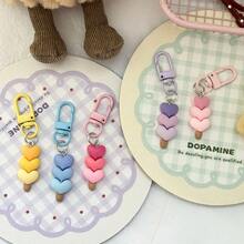 5pcs Resin Gradient Heart Keychain Set, Colorful And Fresh Gradient Heart-Shaped Keychain, Backpack And Bag Pendant Earphone Case Eye-Catching Ornaments, Party Gifts, Small Gift Set Buckle - 5 móc khóa hình trái tim - Xem 2