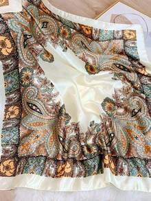 1pc Pink Minimalist Printed Satin Scarf, New Spring Fashion Accessory Scarf, Can Be Used As Waistband, Bag Decoration, Ribbon, Headband Or Scarf, An Ideal Choice To Enhance Your Overall Look. - 米色 - 查看 3