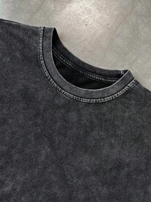 Camiseta casual de cuello redondo para hombre, diseño holgado sin mangas, efecto lavado retro de camiseta de tirantes - Negro - Ver 3