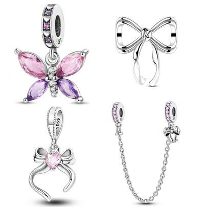 A Sterling Silver Pendant, A Butterfly Glass Pendant, A Girly Bow Charm, A Bow Charm Necklace, And A Girly Bow Safety Clasp With A Rubber Non-Slip Pad. These Original DIY Pendants And Charms Are Designed Specifically For Bracelets And Necklaces, Allowing You To Mix And Match Them Freely To Create A One-Of-A-Kind Bracelet. They Make The Perfect Choice Whether You're Treating Yourself Or Giving A Gift To Someone Special.