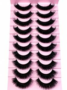 New 10pairs/Pack, Natural Thick And Fluffy False Eyelashes, Creating Charming Messy Mink Eyelashes, Slender And Reusable, 8D Thick And Long-Lasting, Creating A Fox Eye Lifting Effect, The Entire False Eyelash Can Lengthen And Thicken The End - 黑色 - 查看 5