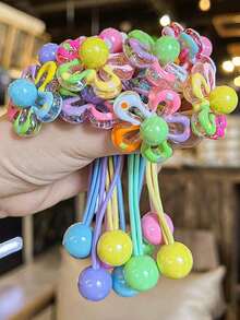 5pcs/Set Cartoon Color Block Floral Headbands, Elastic Hair Ties With Faux Pearl, Cute Candy Color Hair Bands, High Elastic Ponytail Holders, Hair Accessories, Random Colors, Hair Clips, Hair Ties, Headbands, Hair Scrunchies - Multicolor - View 2