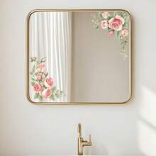 1pc Realistic Pink Rose Flower Corner Decal, Self-Adhesive Removable, Suitable For Bathroom Mirror, Living Room Glass, Rental Home Decor, Creates Warm Atmosphere - Pink Roses - View 3