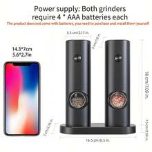 半套电动盐和胡椒研磨器，电池供电（需4节AAA电池），自动研磨盐和胡椒，耐用时尚的电动研磨器，适用于家庭厨房、聚会和晚餐 - 彩色 - 查看 6