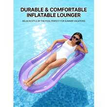 1pc Inflatable Hammock With Net, Foldable Dual-Use Backrest Floating Lounger, Water Recreation Recliner Float, Adult Summer Swimming Pool And Beach Floating Party Accessory, Perfect Summer Gift - Multicolor - View 2