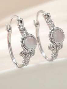1 Pair Handmade Retro Oval Earrings, Versatile And Elegant, Enhancing Feminine Charm. Suitable For Daily Wear, Vacation, Banquet And Other Occasions, An Ideal Gift Choice For Special Events. - Silvery - View 7