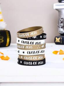 20pcs/10pcs/1pc 2026 Graduate Silicone Wristbands, Graduation Party Favors, Black & Gold Rubber Wristbands For High School And College Students, Graduation Celebration Supplies, Commemorative Collectible Gifts, Wrist Accessories - Black and White - View 8