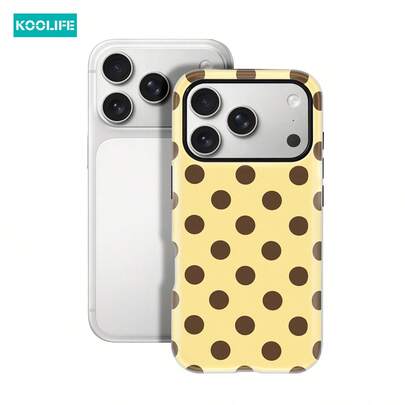 Koolife 1pc Beige Background Brown Polka Dot 2-In-1 PC+TPU Film Phone Case, Cute Aesthetic Design, Full Protection Cover, Compatible With Apple 17/17pro/17promax/17Air/16/15/14/13/12/11/7/8/7plus/8plus/XR/X/XS/XS MAX