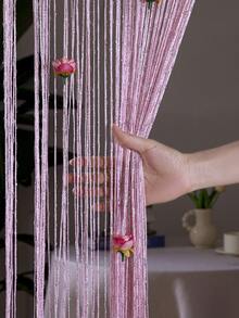 1pc Rose Flower String Curtain, 1*2m Silver Wire Woven Flower Curtain, Finished Product Room Divider Entrance Curtain - 1PC - View 6