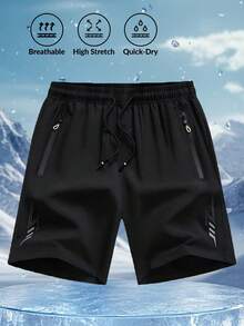 Men's Summer Casual Sports Shorts, Lightning Print, Adjustable Drawstring Waist, Suitable For Outdoor Activities, Cycling, Running And Daily Wear - Black - View 4