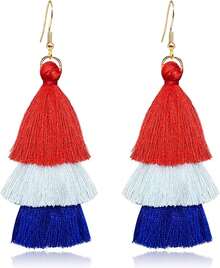 Colorful Tassel Earrings For Women Bohemian Tiered Tassel Dangle Earrings Statement Earrings Christmas Valentine Jewelry - Blue - View 6