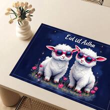 1pc/4pcs/6pcs Linen Placemat With Sheep Pattern Print, Eid Al-Adha Decor, Eid Al-Adha Gift, Suitable For Dining Table, All Season Decoration, Modern Washable Tabletop Mat, Room Decor, Coaster, Kitchen Dining Mat, Indoor Outdoor Party Decor, Home Decor, Ideal Gift - Multicolor - View 3