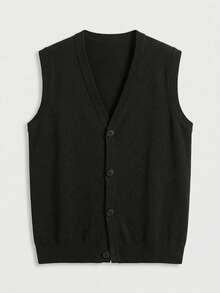 Áo khoác cardigan dệt kim cổ chữ V cỡ lớn dành cho nam, màu đen, kiểu dáng cổ điển, cài một hàng khuy, ôm sát, không tay, áo vest không tay, áo khoác ngoài mặc trong mùa hè. - màu đen - Xem 5