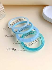LADYCOCO Set 4 buah gelang resin biru bergaya vintage, cocok untuk wanita dipakai sehari-hari atau saat liburan. - Seri Biru - View 2