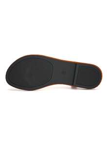 Sandalias de talla grande con hebilla de strass y tira de metal puro en los dedos, chanclas con tira en los dedos - Marrón - Ver 7