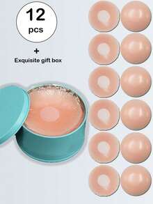 2/6/12pcs Reusable Silicone Invisible Nipple Covers, Women Portable Breast Petals Set With Travel Storage Box, Essential For Summer - Multicolor - View 2