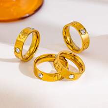 D Letter Rhinestone Ring, Minimalist Luxury Solid Band Ring, Versatile Couple Rings, Subtle Indie Style Gold Color Finger Ring, Suitable For Commute And Daily Wear - Double D Diamond Ring - View 4