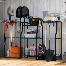 UNHO Multi-Tier Freestanding Garden & Garage Tool Organiser Heavy Duty Storage Rack With Mesh Baskets & Tool Hooks - Black - View 7