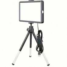 6-Inch LED Video Light Panel With 2-Section Adjustable Tripod Stand - 3 Color Temperature Modes (Warm/Cool/Natural) 5000K Dimmable, USB Powered 360° Rotatable Desktop Lighting For Photography, Live Streaming, Studio, Makeup, Video Conferencing, Vlog, Online Classes - Black - View 10