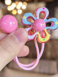 5pcs/Set Cartoon Color Block Floral Headbands, Elastic Hair Ties With Faux Pearl, Cute Candy Color Hair Bands, High Elastic Ponytail Holders, Hair Accessories, Random Colors, Hair Clips, Hair Ties, Headbands, Hair Scrunchies - Multicolor - View 7