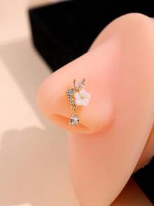 1 chiếc khuyên mũi hình hoa mạ vàng đính đá Cubic Zirconia, kiểu dáng chữ L tinh tế dành cho nữ đeo hàng ngày. - Vàng - Xem 7